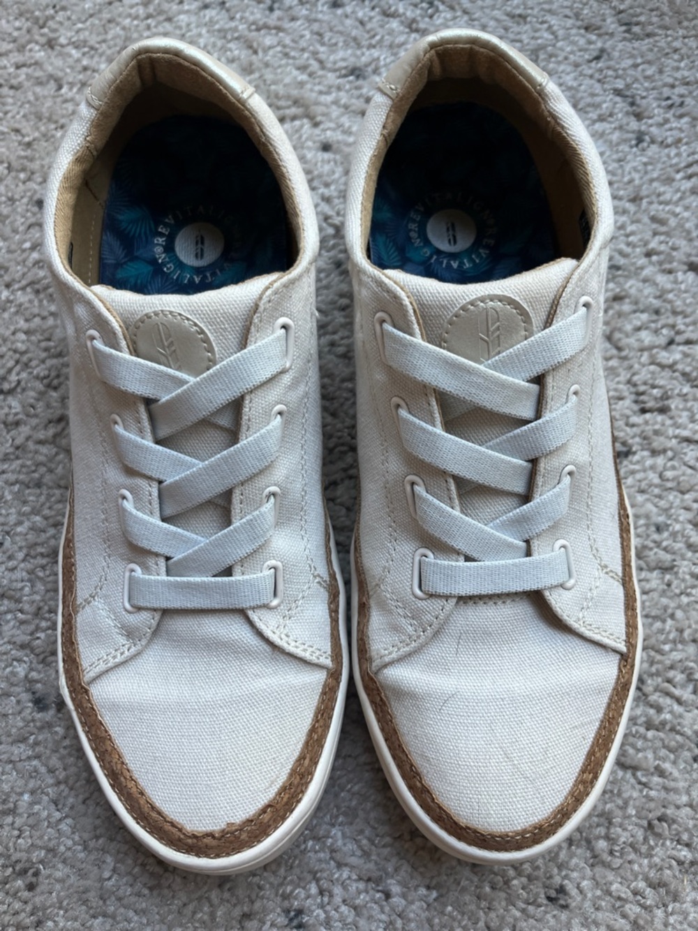 REVITALIGN Women's Low-Top Canvas Sneakers in Cream with Tan Trim